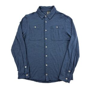 Ibex OD Heather Men's Blue Long Sleeve Button Up Shirt 100% Merino Wool